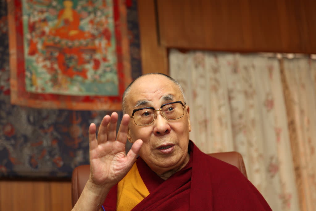 MCLEOD GANJ, DHARAMSHALA, HIMACHAL PRADESH, INDIA. MARCH 20, 2019. The fourteenth Dalai Lama (83 years) and the spiritual guru of the Buddhists from Tibet. In 1959 Mr Tenzin Gyatso which is his real name fled to India after the Chinese invasion of Tibet and since he has been living as a guest of India in Mcleod Ganj near Dharamshala. In good health and spirits he sits in his office and often laughs like a child when engaging in conversations. (Photo by Pallava Bagla/Corbis via Getty Images)