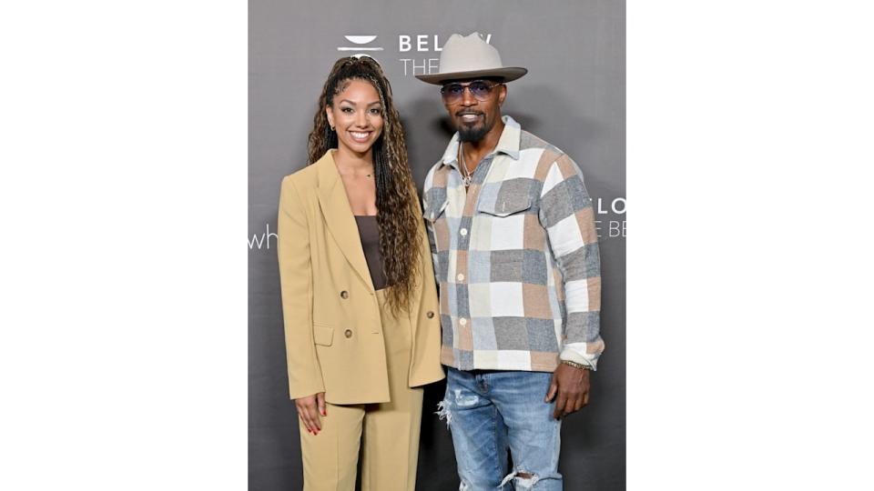 Corinne Foxx and Jamie Foxx attend the Los Angeles Screening of "Below The Belt" at Directors Guild Of America on October 01, 2022 in Los Angeles, California.