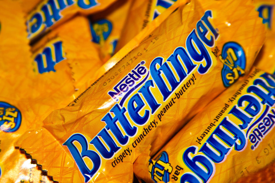 Among the 19 ingredients we counted on a Butterfinger label is <a href="http://www.huffingtonpost.com/food-republic/6-ingredients-food_b_1400970.html">TBHQ, a form of butane</a>. Yes, as in lighter fluid. Corn syrup, sugar, ground roasted peanuts, hydrogenated palm kernel oil, cocoa, molasses, whey, confectioner's corn flakes, nonfat milk, salt, lactic acid esters, soy lecithin, soybean oil, cornstarch, artificial flavors, TBHQ, citric acid, yellow 5, red 40