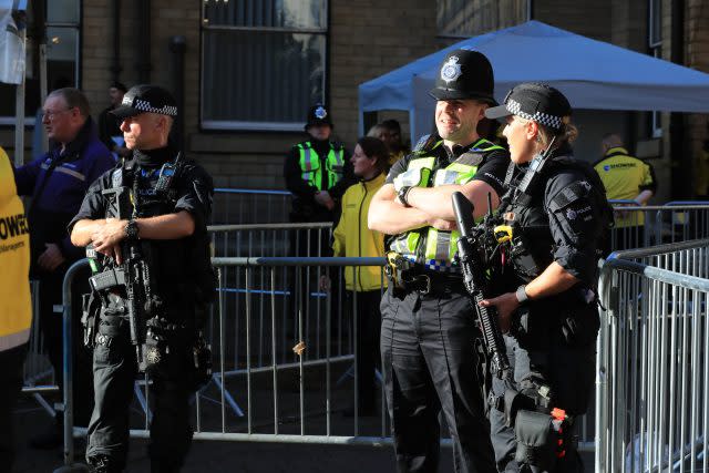 Police outside the Manchester Arena prior to the We Are Manchester benefit show