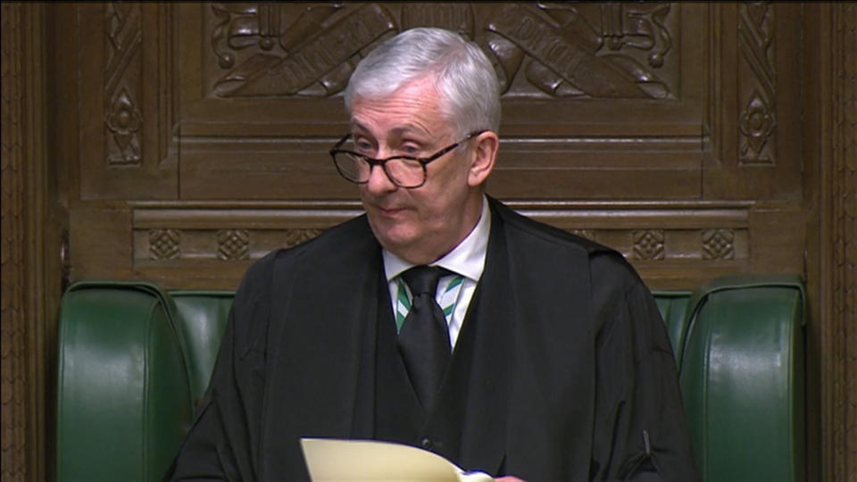 Speaker Sir Lindsay Hoyle giving his tribute to the Duke of Edinburgh in the House of Commons, London. Picture date: Monday April 12, 2021.