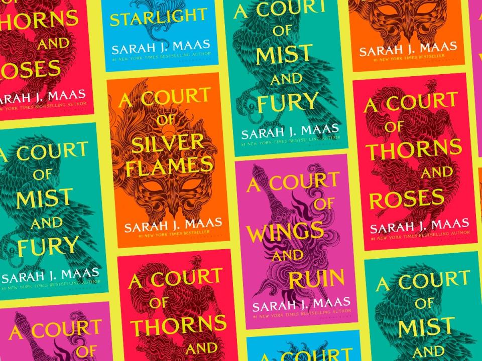 A collage of the "A Court of Thorns and Roses" books.