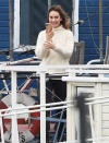 <p>Lily James is seen on the set of <em>What's Love Got to Do with It,</em> as she tries to set a Tinder date on her phone, on Friday in London. </p>