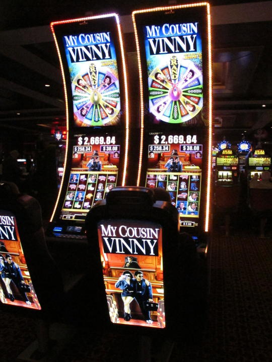 This Feb. 22, 2019 photo shows slot machines inside the Golden Nugget casino in Atlantic City, N.J. New Jersey's casinos and horse tracks won $97.5 million in June, a decline of 65.6% from a year earlier during the final month of being closed due to the coronavirus outbreak. (AP Photo/Wayne Parry)