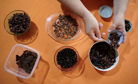 Gabriela Soto prepares insects for lunch in Grecia