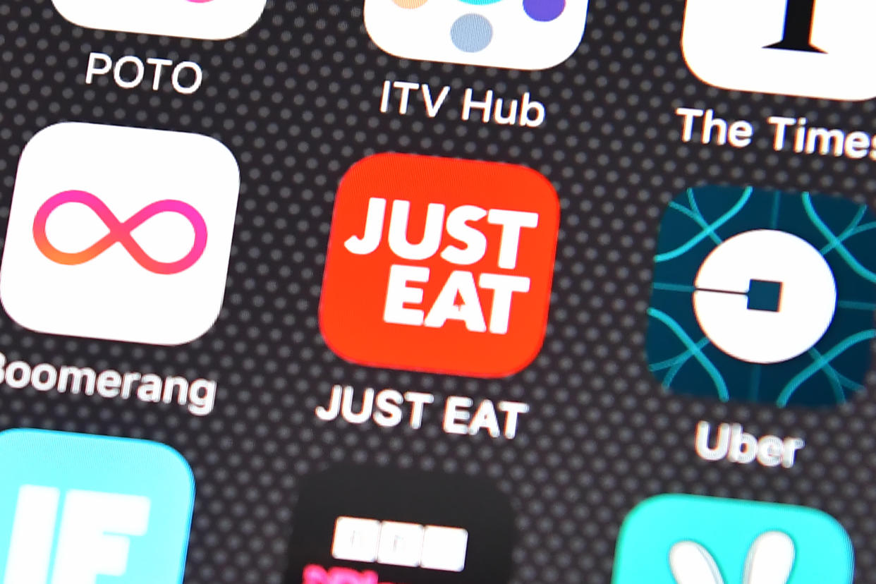 Under pressure: The Just Eat app logo is displayed on an iPhone. Photo: Carl Court/Getty Images