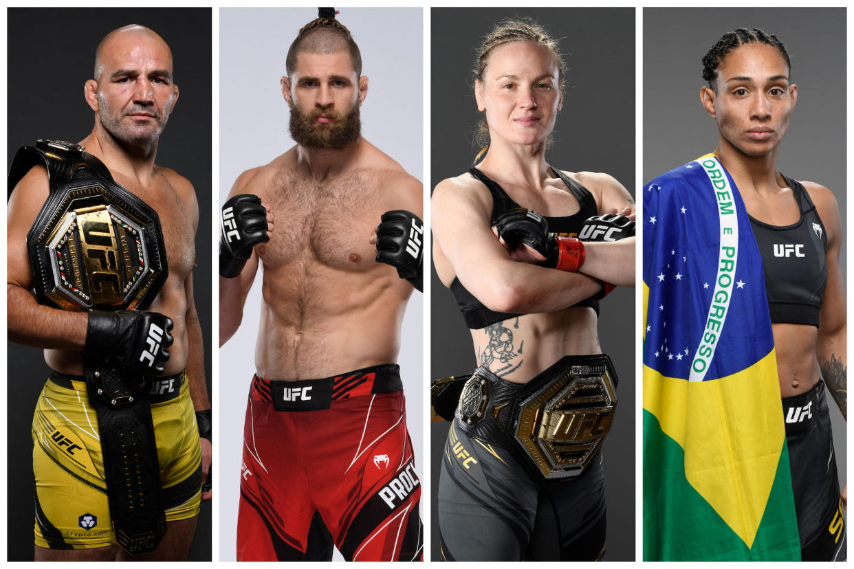 UFC 275 top fighters (from left) Glover Teixeira, Jiri Prochazka, Valentina Shevchenko and Taila Santos.