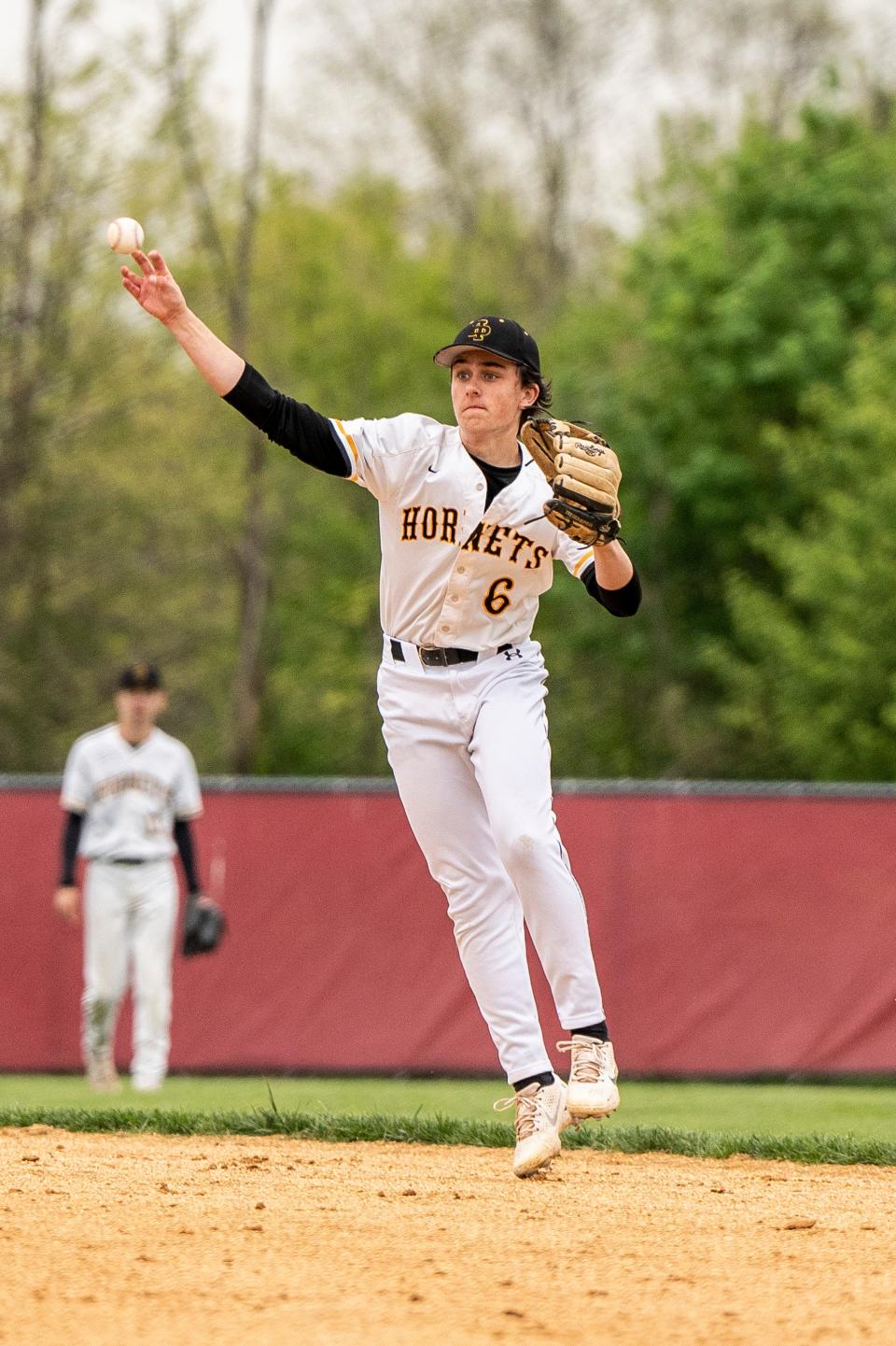 HP #6 Alex Cheringal throws the ball. Parsippany baseball hosts Hanover Park in an NJAC crossover game on Friday, April 28, 2023.