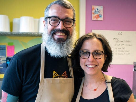 Nora Rubel and Rob Nipe, owners of Grass Fed, a vegan deli in Rochester, New York.