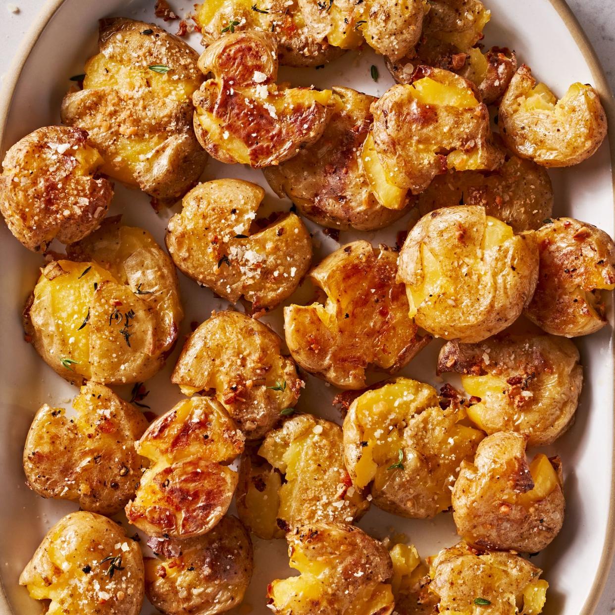 smashed baby potatoes with garlic and seasonings