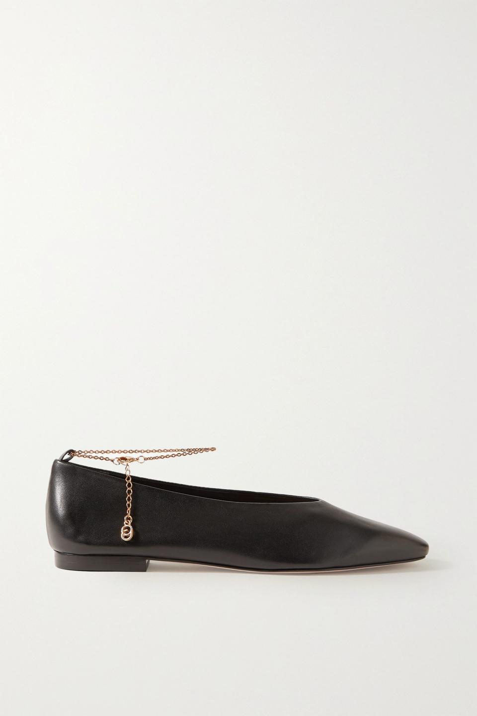 2) Chain-embellished leather ballet flats