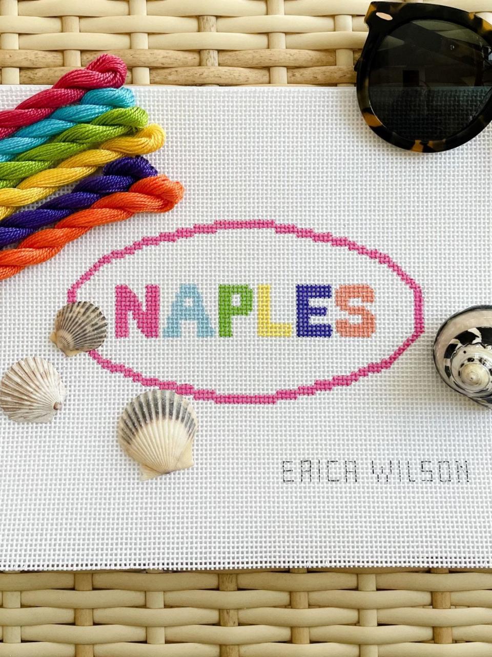 Real Macaw's pop-up shop offers Erica Wilson's Naples-themed needlepoint canvases.