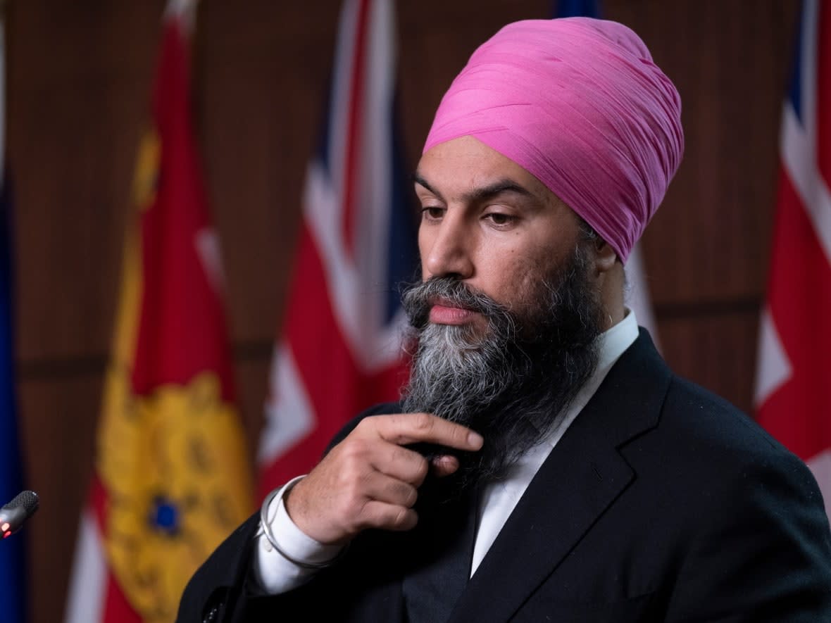 New Democratic Party Leader Jagmeet Singh listens to a question during a news conference. (Adrian Wyld/Canadian Press - image credit)