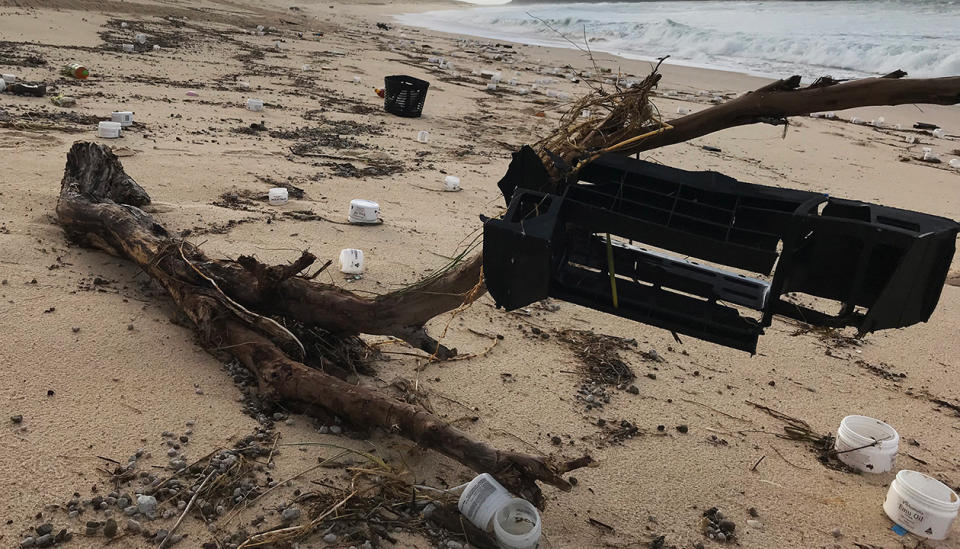 Some of the flotsam that has washed up on shore after the shipping containers toppled into the sea. Source: AAP