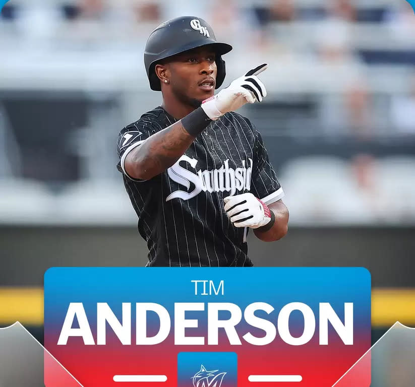 邁阿密馬林魚簽下前芝加哥白襪球星安德森（Tim Anderson）。摘自MLB推特