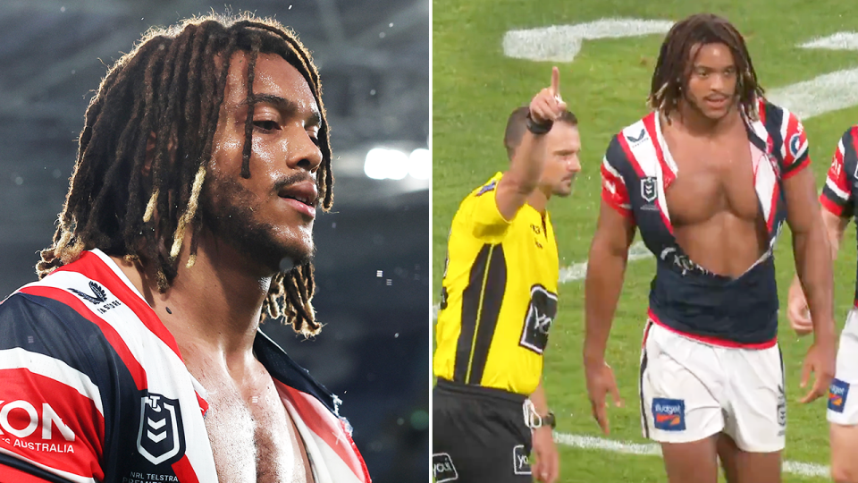 Dominic Young has been handed a two week suspension for his sickening high shot on Blake Taafe.  (Images: Getty Images/Fox Sports)