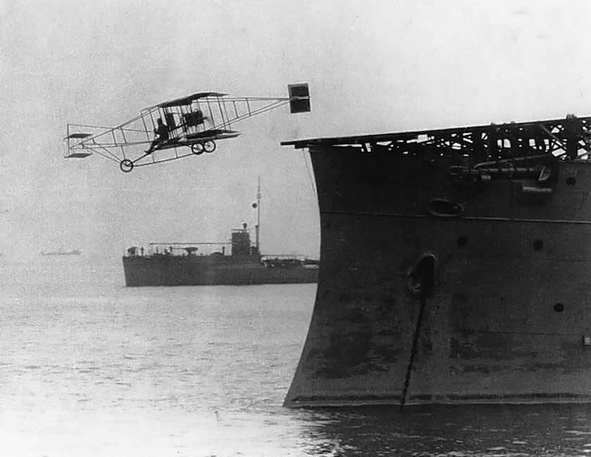 Eugene Ely Curtiss Pusher biplane USS Birmingham