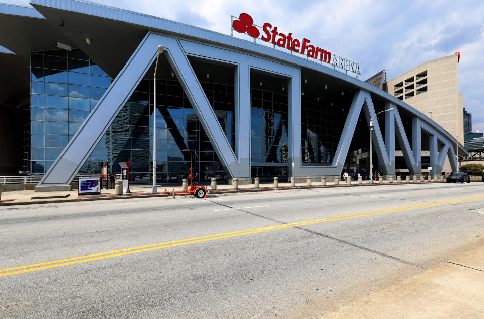 Architects Populous' (previously HOK Sport) State Farm Arena, home of the Atlanta Falcons basketball team and WNBA Atlanta Dream basketball team in Atlanta, Georgia on July 28, 2019.  MANDATORY MENTION OF THE ARTIST UPON PUBLICATION - RESTRICTED TO EDITORIAL USE.  (Photo By Raymond Boyd/Getty Images)