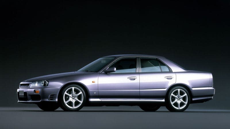 A photo of a 1998 Nissan Skyline sedan. 