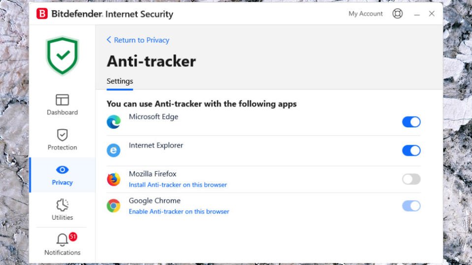 Bitdefender Internet Security anti-tracker