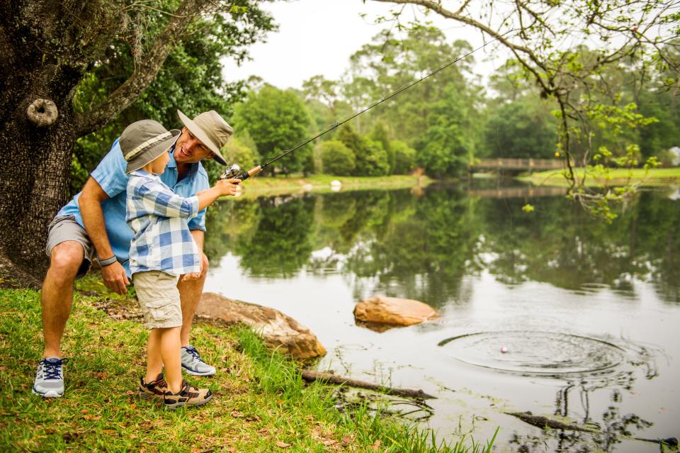 Dockside fishing is one of many outdoor activities available at Fort Wilderness.