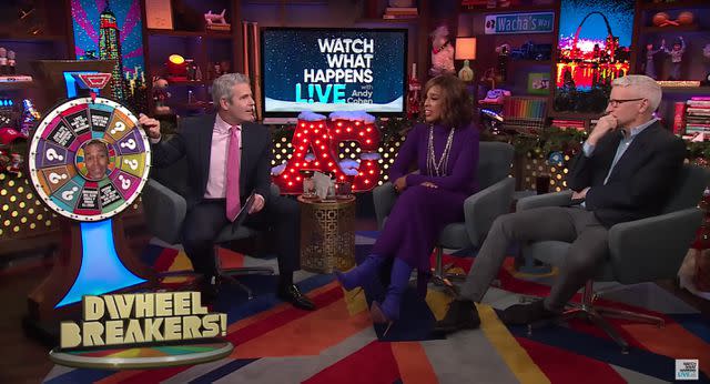 <p>Watch What Happens Live with Andy Cohen/ YouTube</p> Andy Cohen, Gayle King and Anderson Cooper on 'Watch What Happens Live'