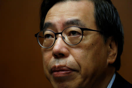 Legislative Council President Andrew Leung holds a news conference on delaying the swearing-in of two pro-independence lawmakers in Hong Kong, China October 25, 2016. REUTERS/Bobby Yip