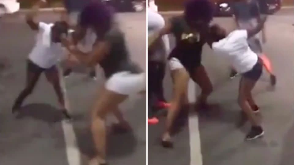 The young girls were invovled in a brutal punch-up before the shooting.