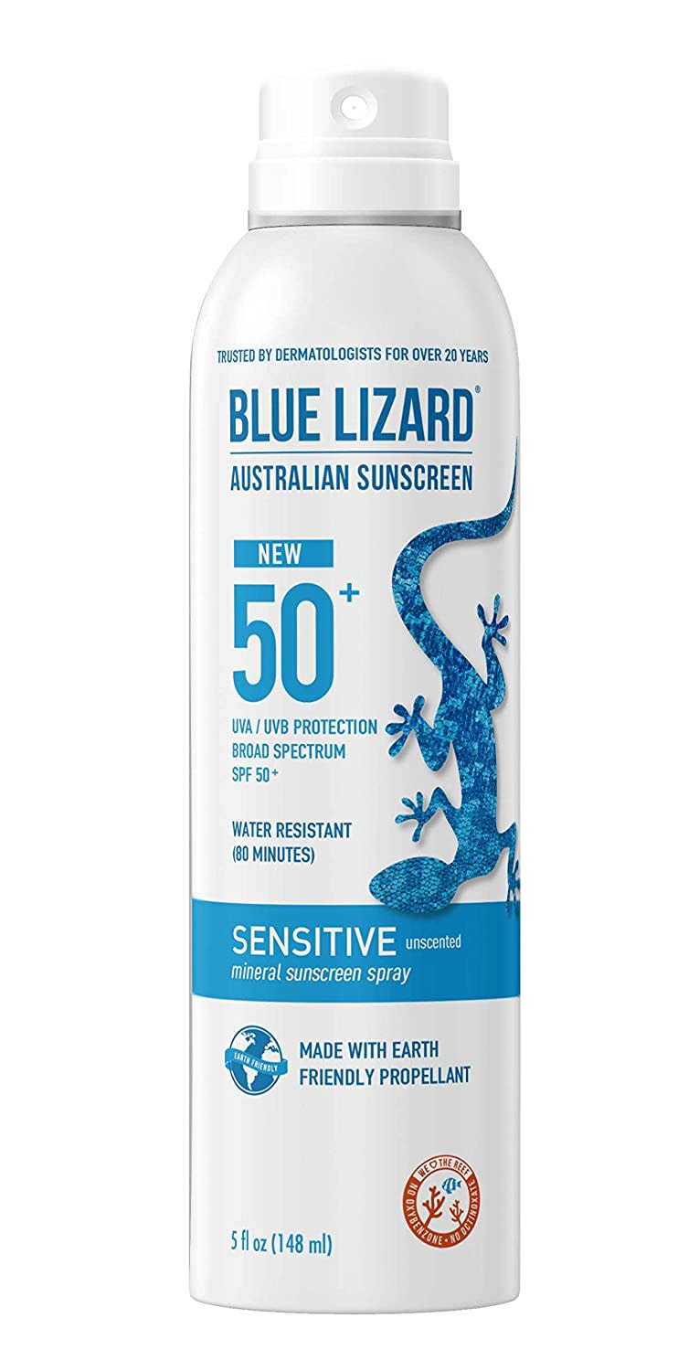 best sunscreens for sensitive skin, Blue Lizard Mineral Sunscreen Sensitive SPF 50+ Spray