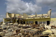 A house that was demolished on public health grounds in the Gesco neighborhood of Abidjan, Ivory Coast, Wednesday, Feb. 28, 2024. Rapid urbanisation has led to a population boom and housing shortages in Abidjan, where nearly one in five Ivorians reside, many of them in low-income, crowded communes like the ones in the Gesco and Sebroko districts being demolished on public health grounds. (AP Photo/Diomande Ble Blonde)