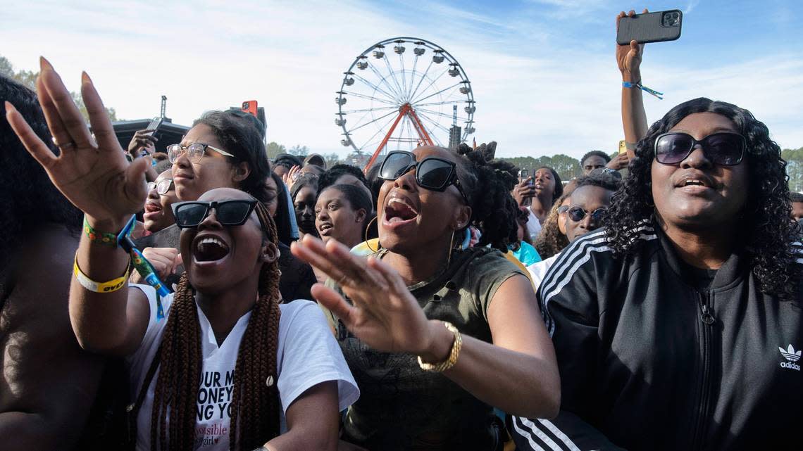 Fans cheer as Ja Rule and Ashanti take the stage at the Dreamville Music Festival at Dix Park in Raleigh April 2, 2022. The two-day festival curated by North Carolina rapper J. Cole will return in 2023.