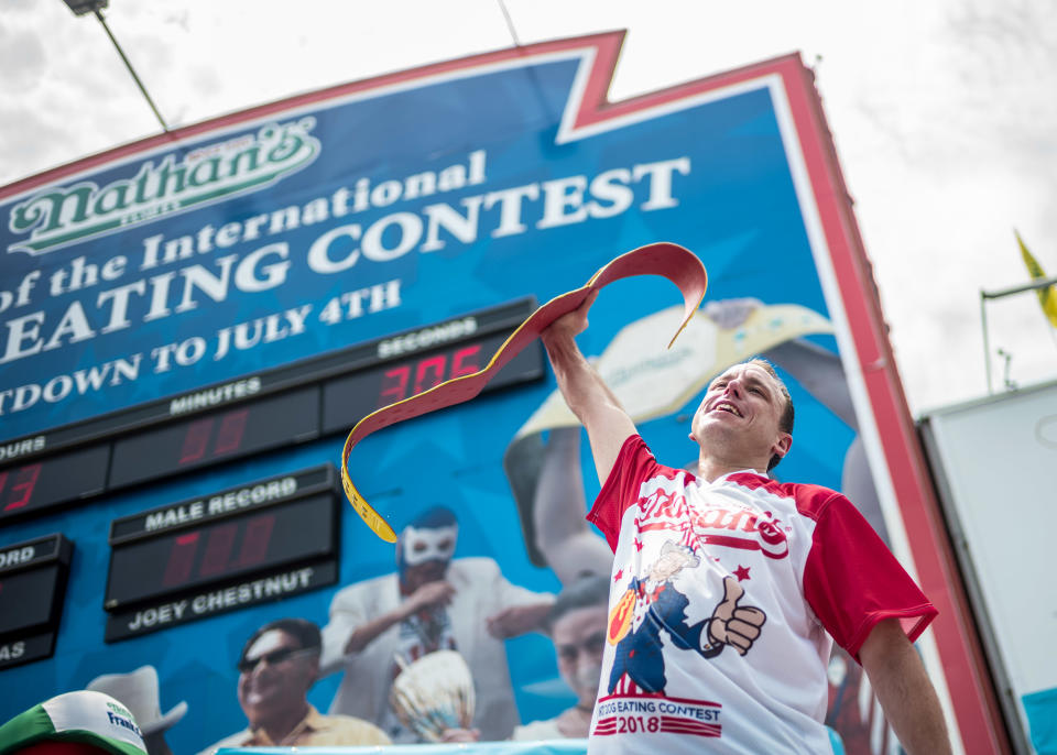 After eating 74 hot dogs and buns last year, Joey Chestnut has his sights set on breaking his own world record this Independence Day at the Nathan's Hot Dog Eating Contest at Coney Island in New York.