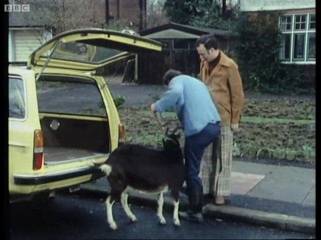 Tom Good and Volvo 145-owning neighbour Jerry Leadbetter in the BBC sitcom The Good Life
