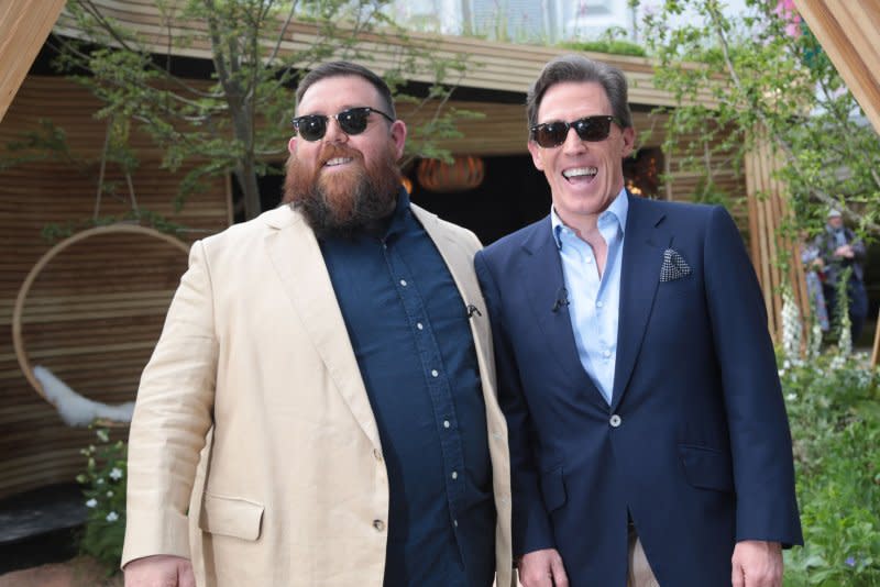 Nick Frost (L), seen with Rob Brydon, stars in "Krazy House." File Photo by Hugo Philpott/UPI