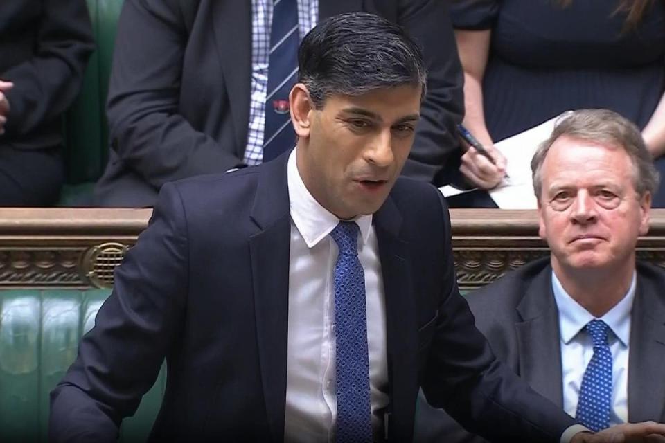 Prime Minister Rishi Sunak speaks during Prime Minister’s Questions in the House of Commons, London (House of Commons/PA) (PA Wire)