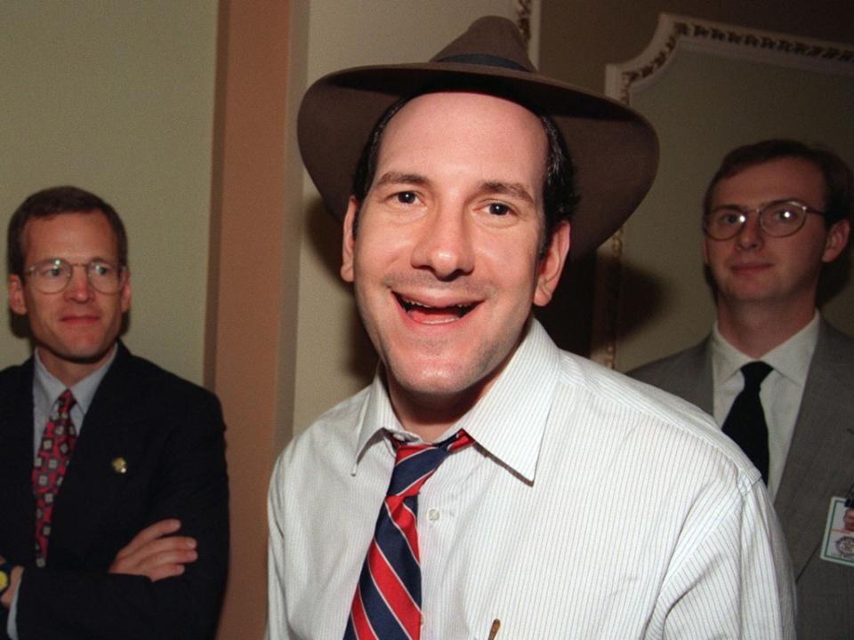 Matt Drudge on Capitol Hill on 8 October 1998 after the US House of Representatives voted to proceed with the impeachment of President Bill Clinton (STEPHEN JAFFE/AFP via Getty Images)