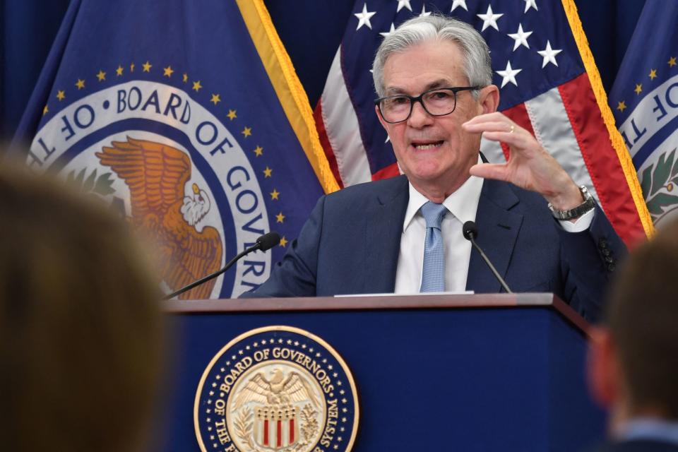 Federal Reserve Board Chairman Jerome Powell speaks at a news conference after a Federal Open Market Committee meeting at the Federal Reserve Board Building in Washington, DC on December 14, 2022. - The Federal Reserve moderated its all-out campaign to cool US inflation Wednesday, lifting the benchmark lending rate by a half percentage point as its policy actions ripple through the economy. (Photo by Nicholas Kamm / AFP) (Photo by NICHOLAS KAMM/AFP via Getty Images)