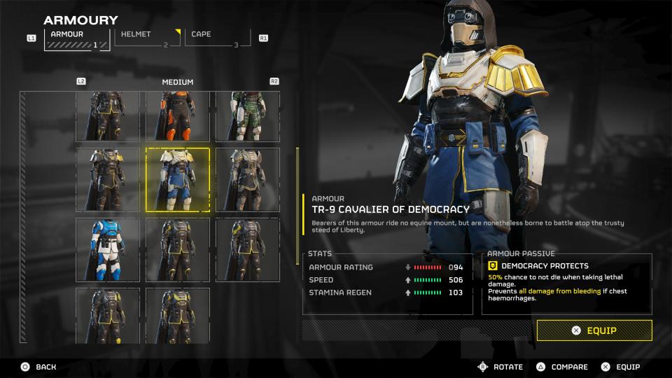 Helldivers 2 best armour - TR-9 Cavalier of Democracy