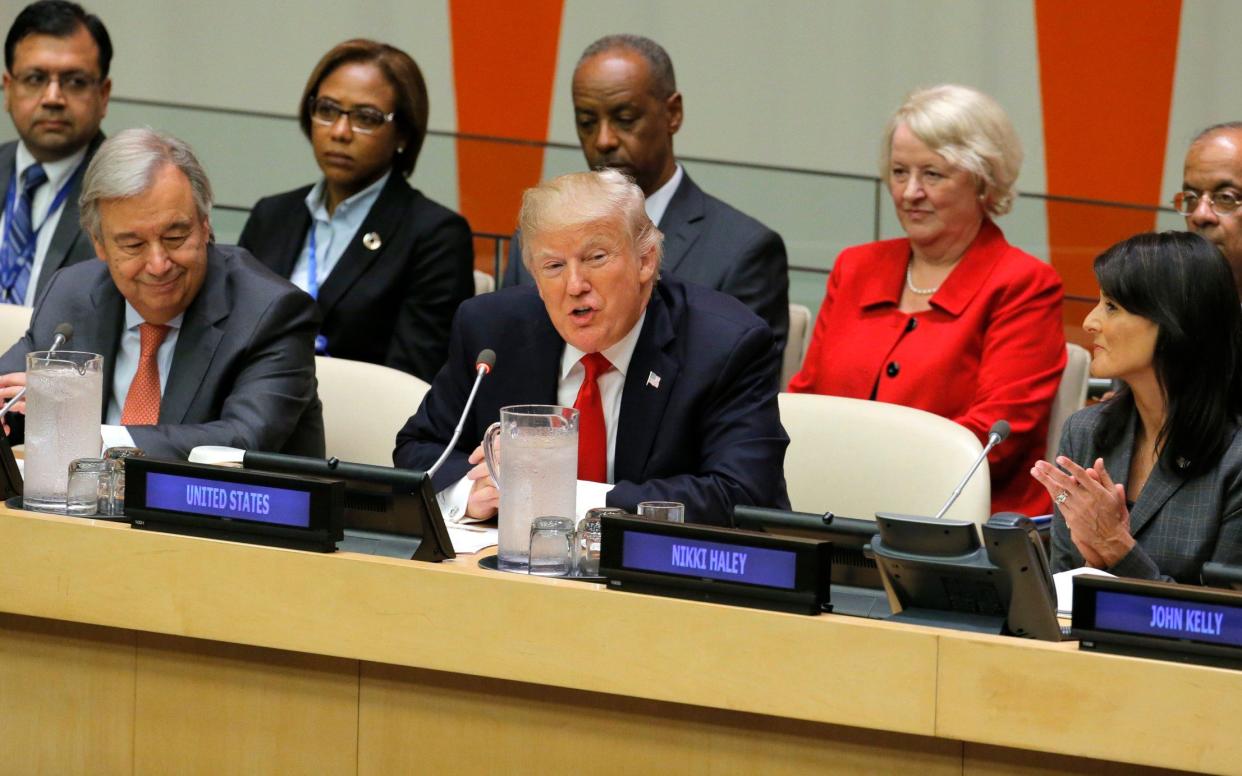 Mr Trump was making his first comments at the UN General Assembly  - REUTERS