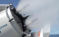 A close up view of seawater sprayer jets during the second field trial at Broadhurst Reef on the Great Barrier Reef