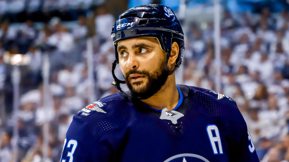 Winnipeg Jets star Dustin Byfuglien's status remains unclear for the 2019-20 season. (Darcy Finley/NHLI via Getty Images)