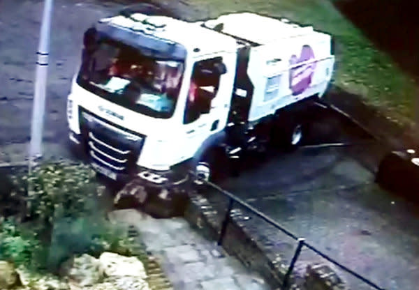 A council cleaning truck was caught on camera knocking a resident's wall down then feeling (swns)