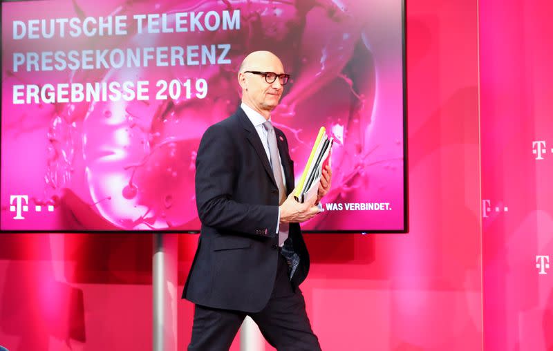 Hoettges, CEO of German telecommunications giant Deutsche Telekom AG at results news conference in Bonn