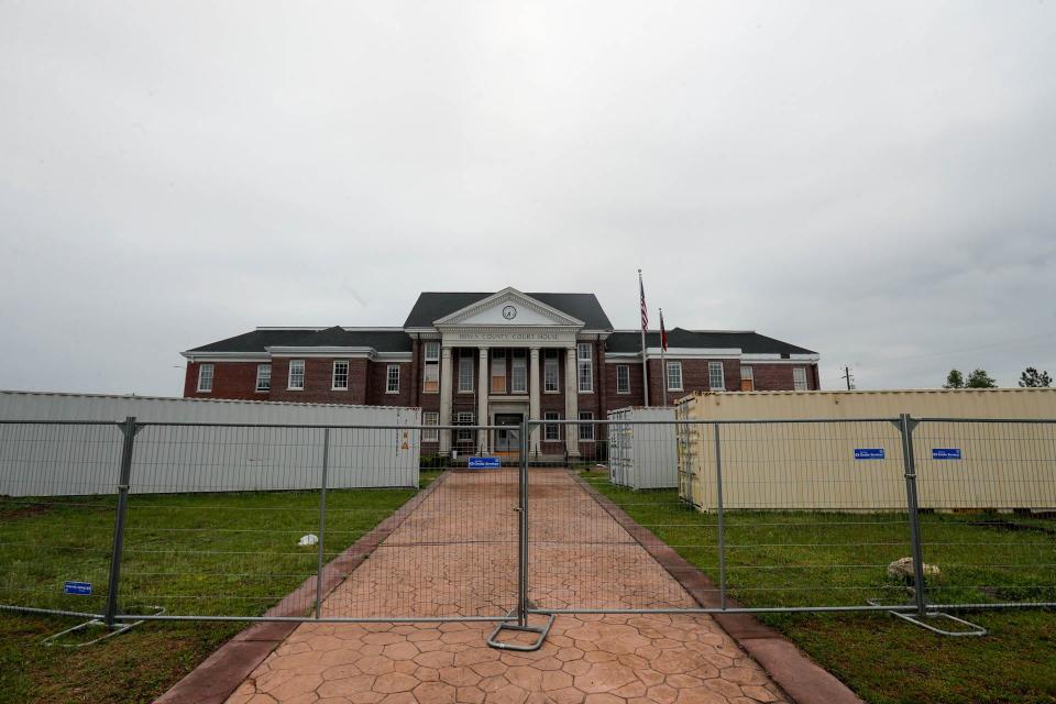 The Bryan County Courthouse in Pembroke is still undergoing repairs after a tornado tore through the area in April of 2022.
