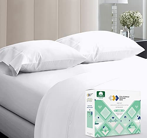 California Design Den 5-Star Hotel Quality 600 Thread Count 100% Cotton Sheets for Queen Size Bed, Soft, Crisp & Smoother Than Egyptian Cotton, Sateen Weave White Sheets, 4 Pc Sheet Set (Queen, White)