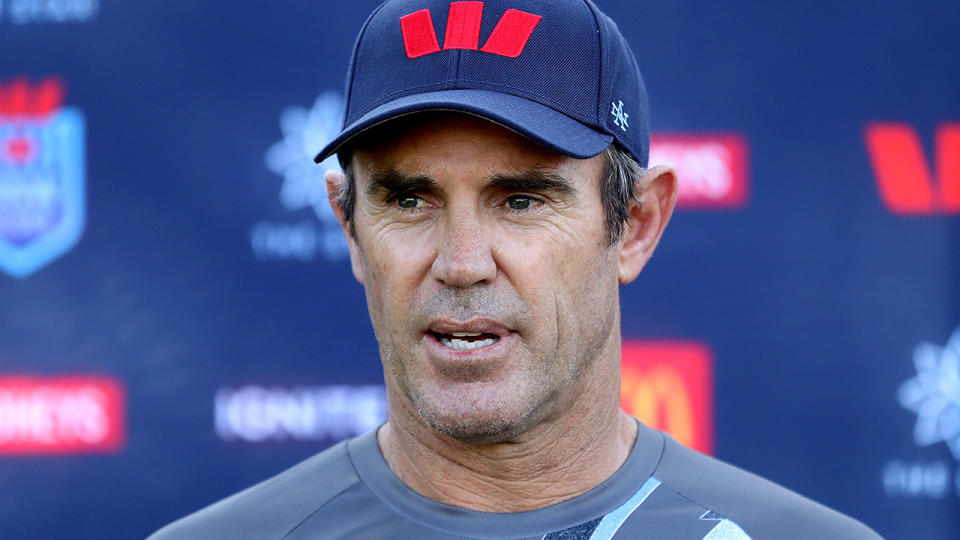 Brad Fittler pictured at a NSW Blues press conference.