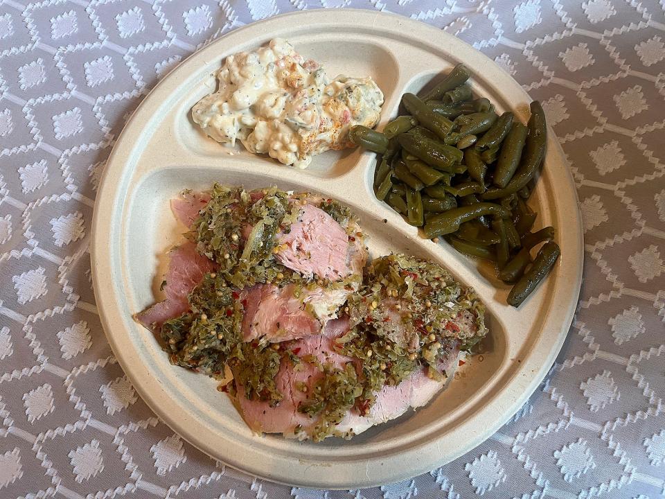 Maryland stuffed ham, a centuries-old tradition unique to St. Mary's County, MD, is served every major holiday with recipes passed down through generations. The dish, a corned ham stuffed with greens, red pepper and mustard seed, was invented by enslaved people in Maryland and is a mix of African and English traditions.