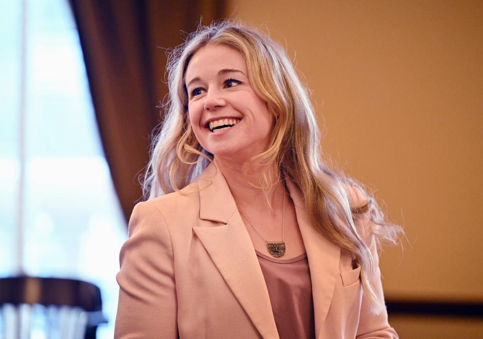 Caroline Gleich smiles at a small group of supporters as she goes through the process of becoming a U.S. Senate candidate at the Capitol in Salt Lake City on Monday, Jan. 8, 2024. | Scott G Winterton, Deseret News