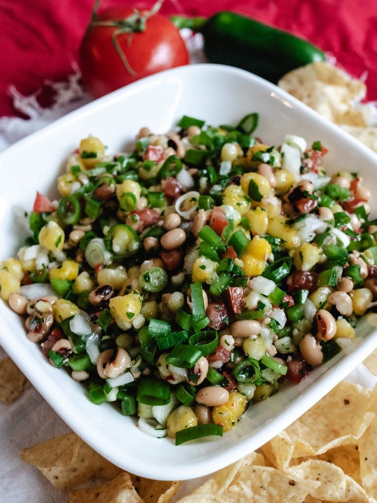 Black-eyed Pea Salsa takes a traditional salsa and enhances it by adding hearty beans and lots of crunchy veggies. A half-cup serving of beans provides 9 grams of both protein and fiber per 100 grams, according to the USDA.