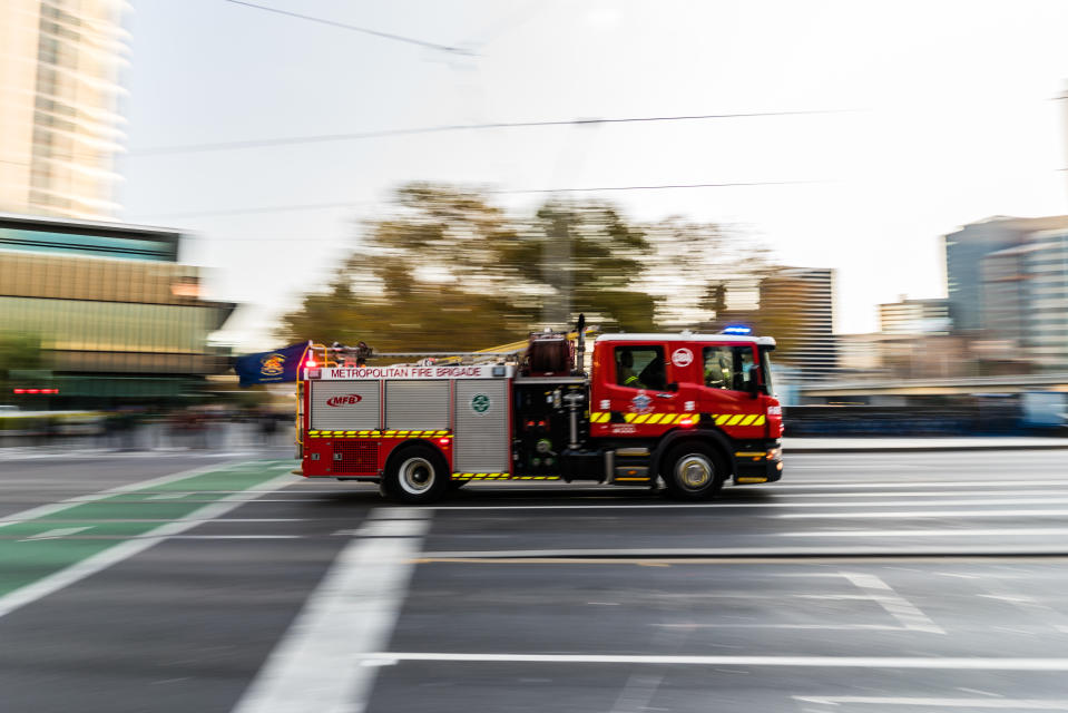 Pictured is a Melbourne Fire Brigade responding to call in Melbourne.